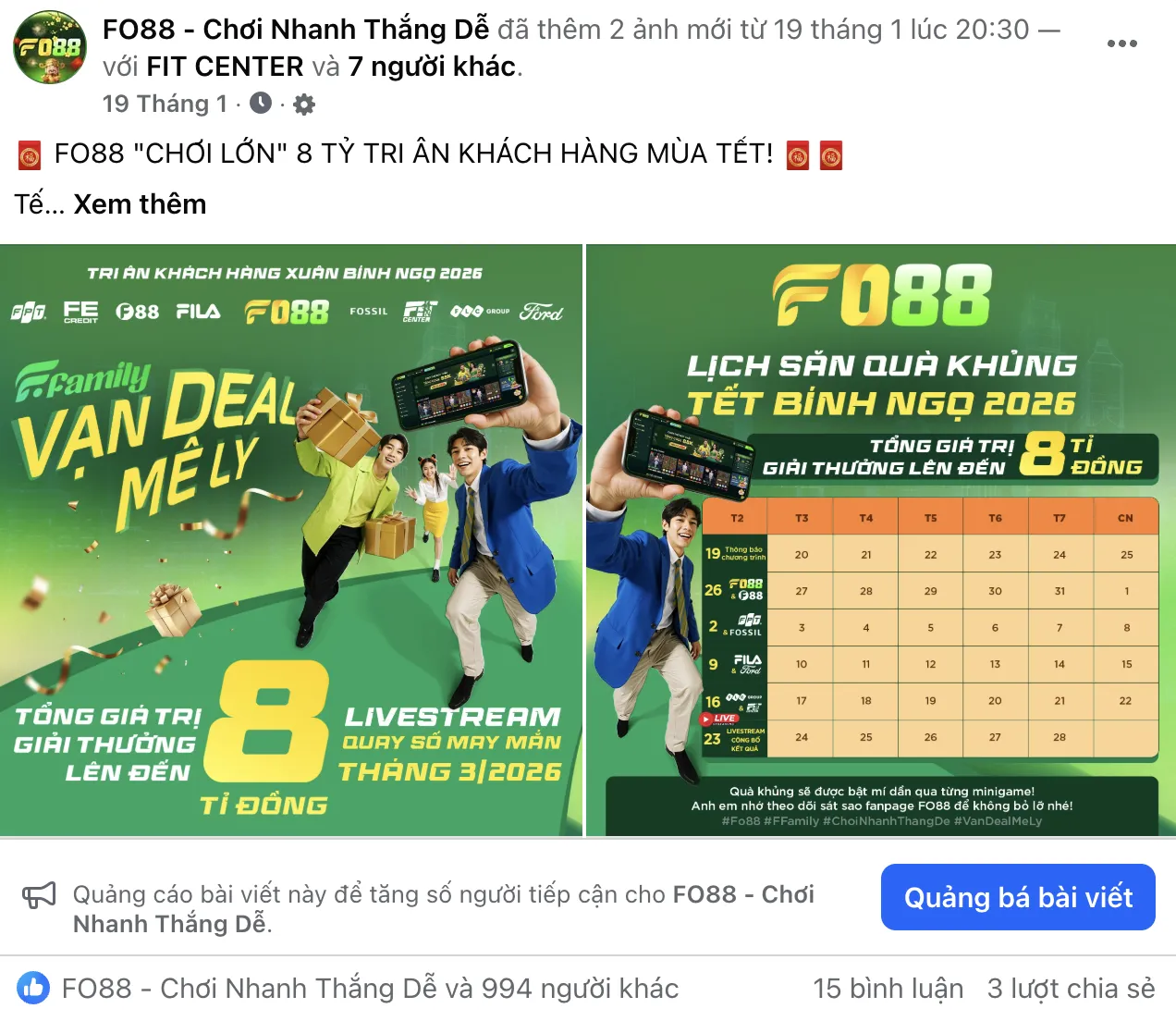 Thông tin về chiến dịch đã được FO88 đăng tải trên fanpage chính thức.